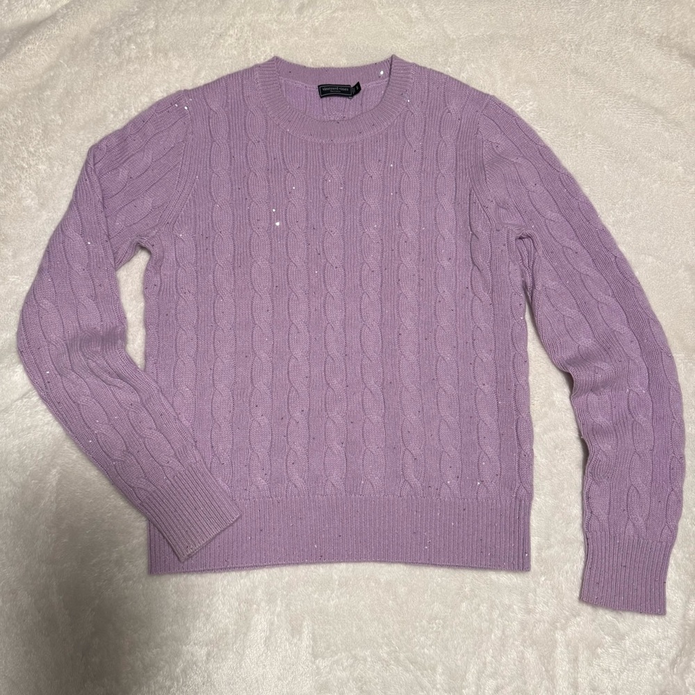 Vineyard Vines Purple Cable Crew Knit 80% Cashmere Sequin Sweater Women’s Small